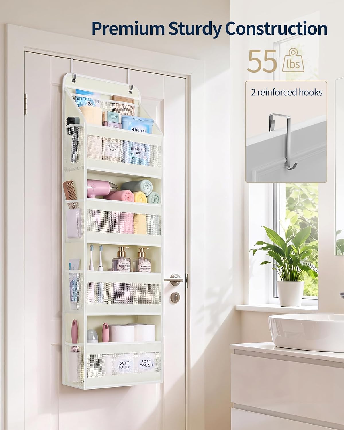 Detalle de Yecaye SDHB00305YCY Over-the-Door Organizer, 4 Tiers, Mesh Pockets