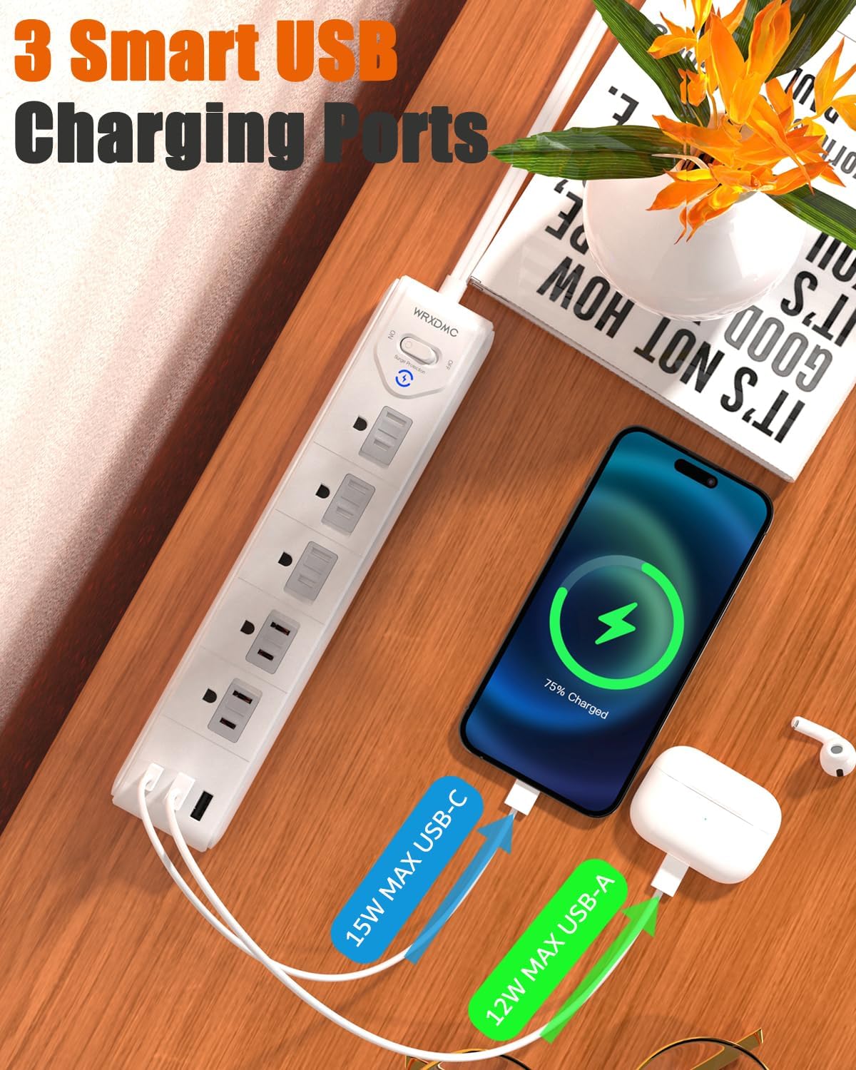 Thumbnail 6 de WRXDMC 2 Prong to 3 Prong Outlet Adapter with 5ft Cord and 1680J Surge Protection