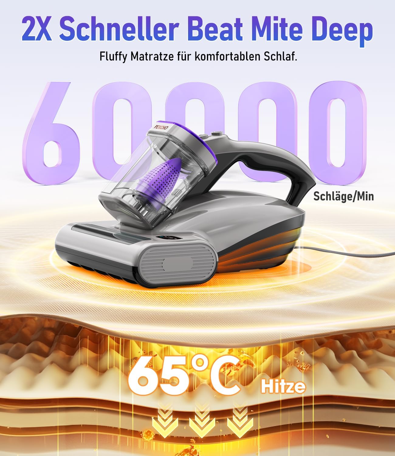 Thumbnail 3 de PEXCHO PM600 Milbensauger mit UV-Licht, 500 W für Matratzen, Teppiche & Sofas