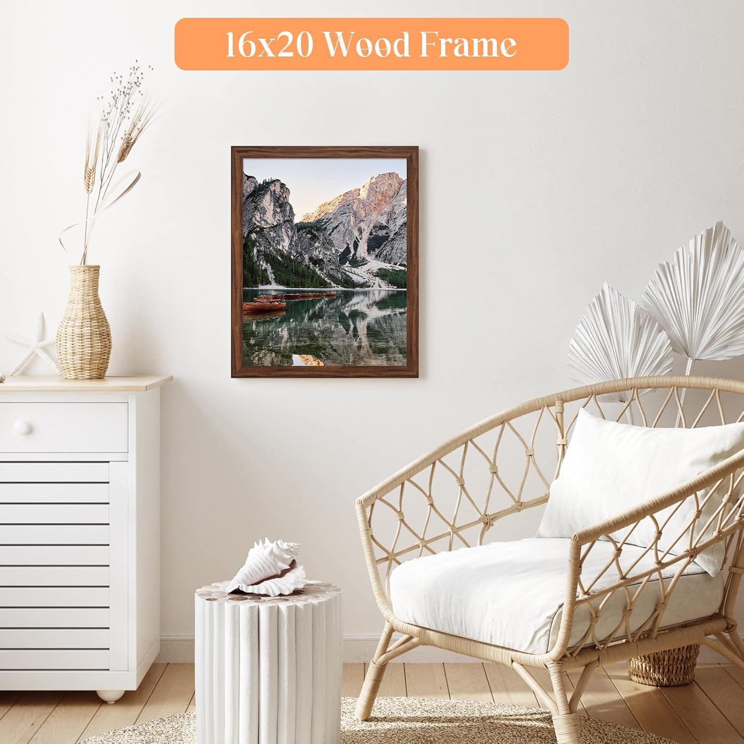 Thumbnail 2 de 16x20 Wood Frame Brown (20x16 option) Rustic Natural Woodgrain Picture Poster Frame with HD Plexiglass