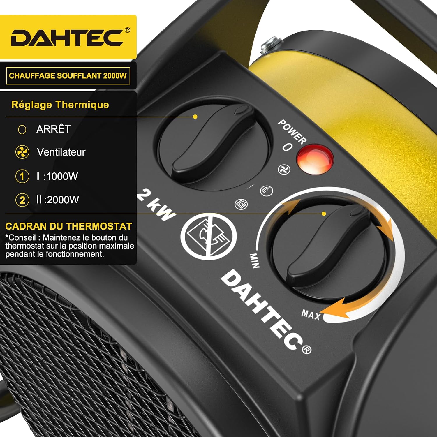Detalle 1 de DAHTEC BGP1506-02 ventilatorkachel, 2.000 W, 3 standen en verstelbare voet