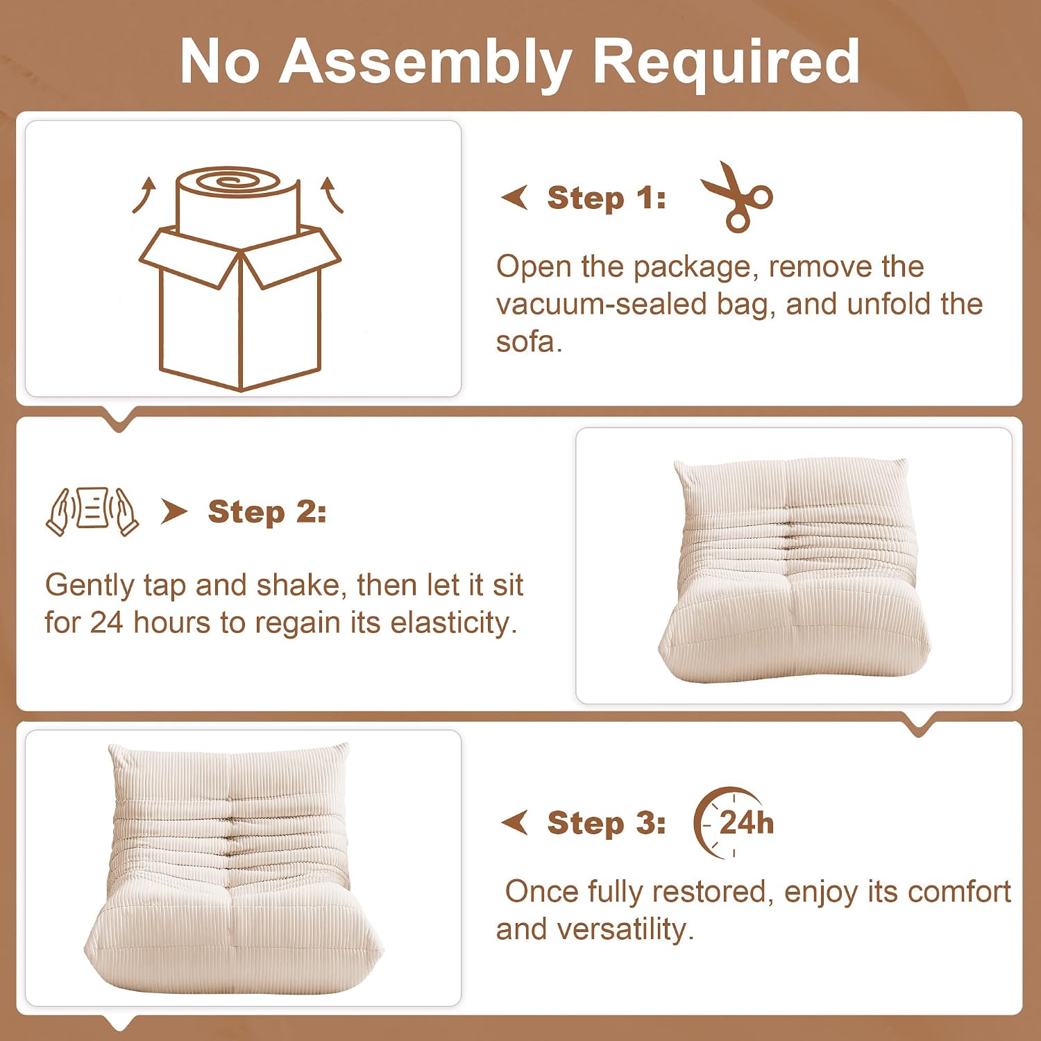 Detalle 2 de ZOOVEE BBC Adult Bean Bag Chair, Oversized Corduroy with Memory Foam, Beige