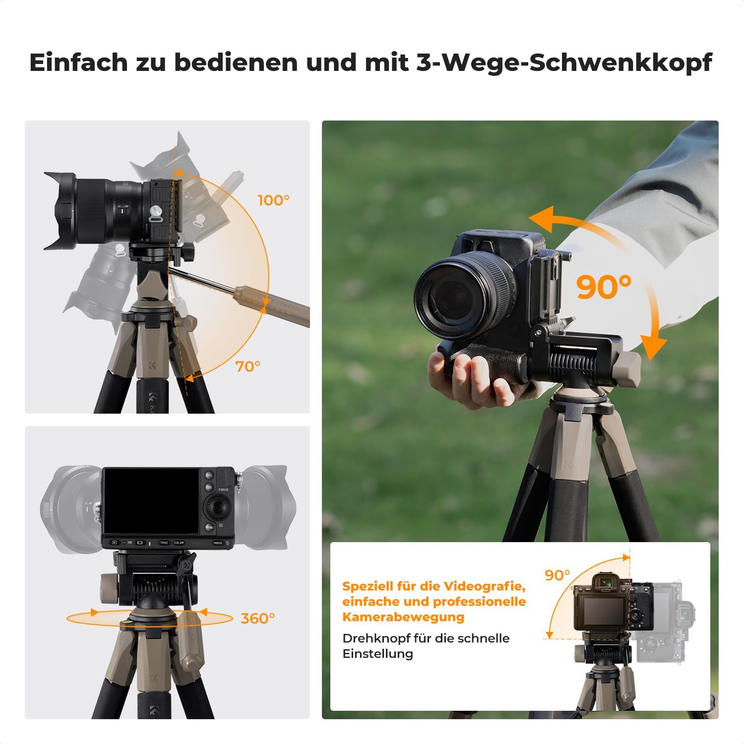 Detalle de K&F CONCEPT Kamerastativ S255A3+BV01 – Leichtes, tragbares Stativ für Kamera, Smartphone und Tablet
