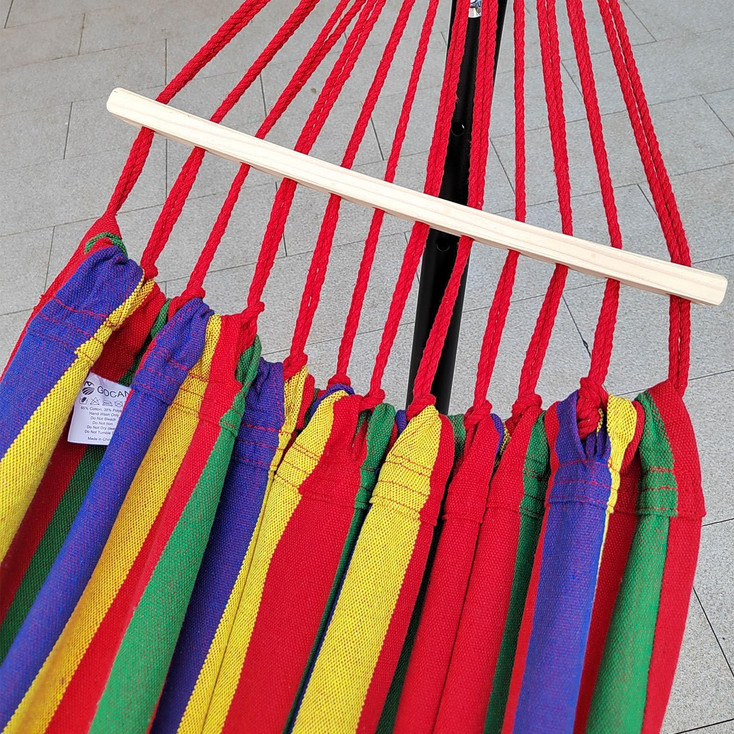 Detalle 2 de GOCAN amaca per 2 persone 220 x 160 cm in tela e cotone con barra, rossa (carico fino a 300 kg)