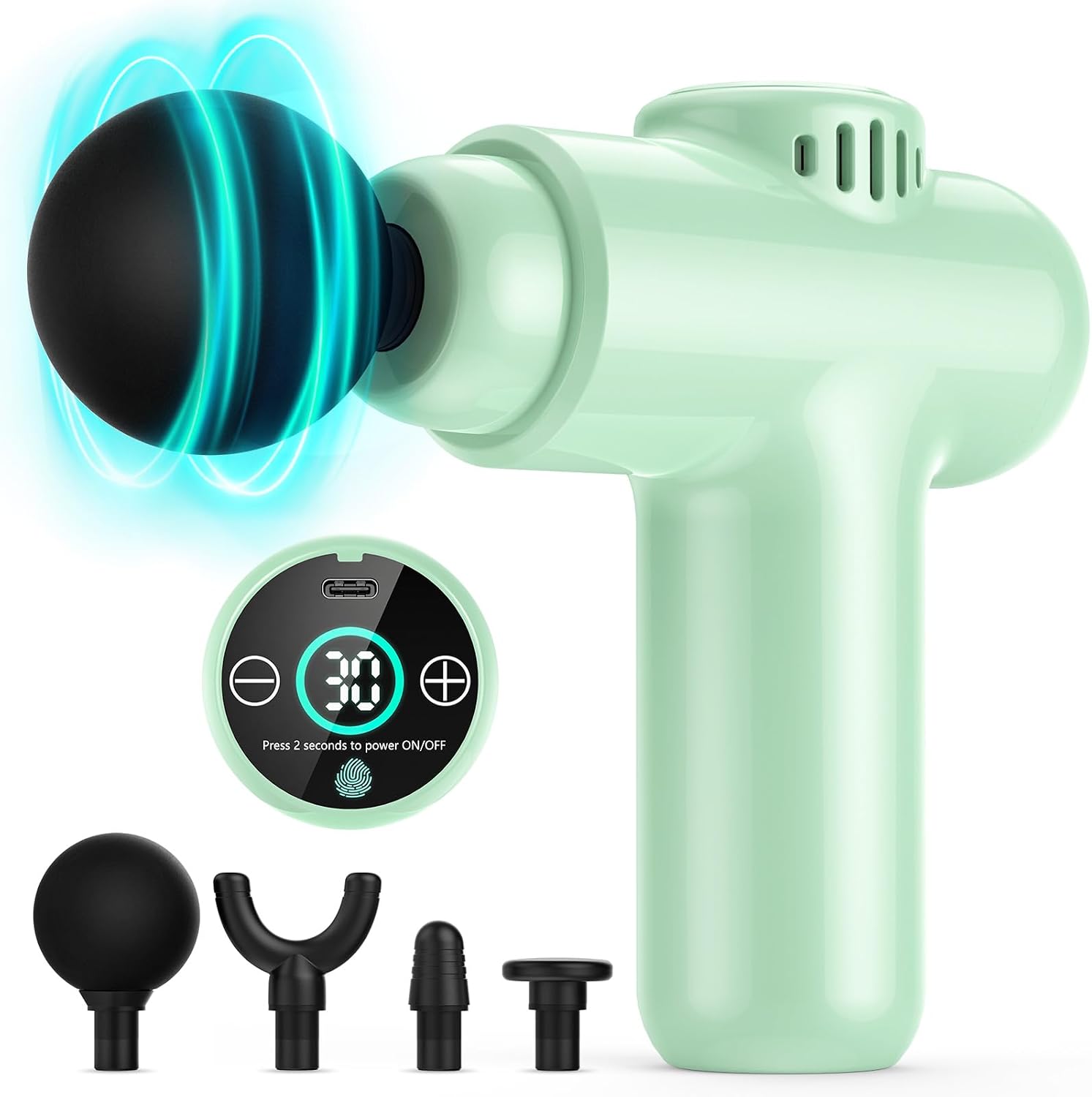 Detalle de Lefity Mini pistolet massage : massage profond portable à 30 vitesses, LCD et 4 têtes