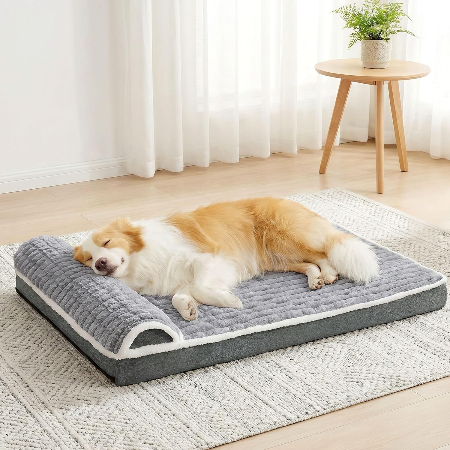 Jolibean Orthopedic XL Dog Bed – 106x71cm with Pillow (Grey)