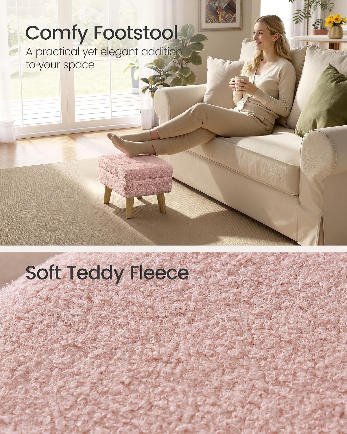 Detalle 2 de SONGMICS Footstool Ottoman, 15.7 Inches