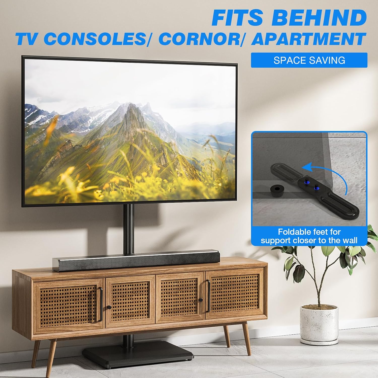 Thumbnail 6 de Rfiver Swivel Floor TV Stand with Height Adjustment and Solid Wood Base