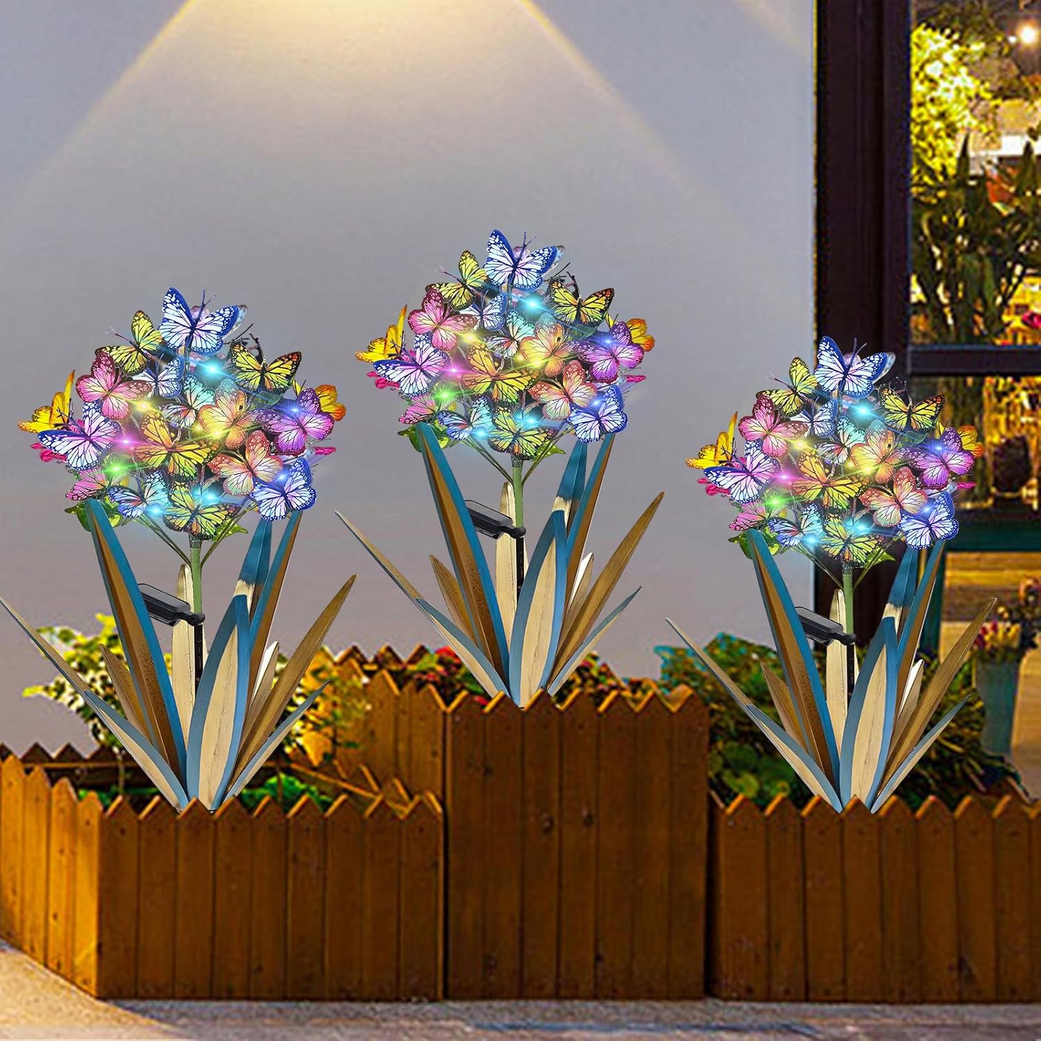 Detalle de Homight Solar Metal Agave Butterfly Flower Stick Garden Sculpture (2-Pack, Red)