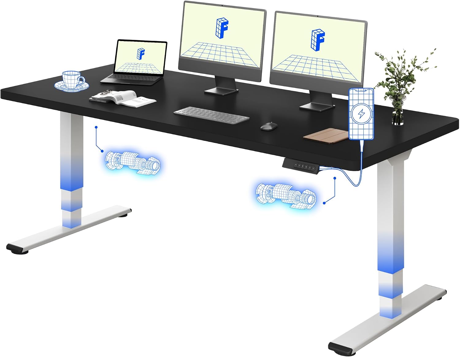 Detalle de FLEXISPOT Scrivania Regolabile in Altezza 180×80 cm con Doppio Motore e Porta USB