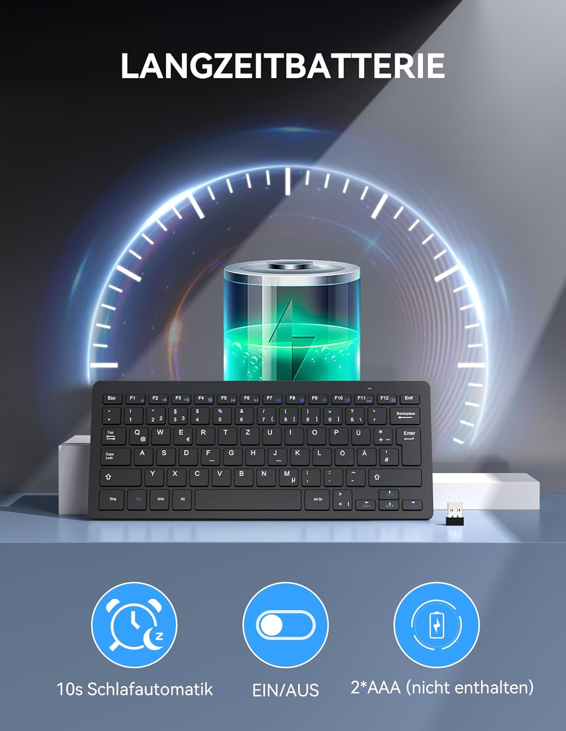 Detalle 2 de TECKNET Slim Kabellose Tastatur 78 Tasten ⌨