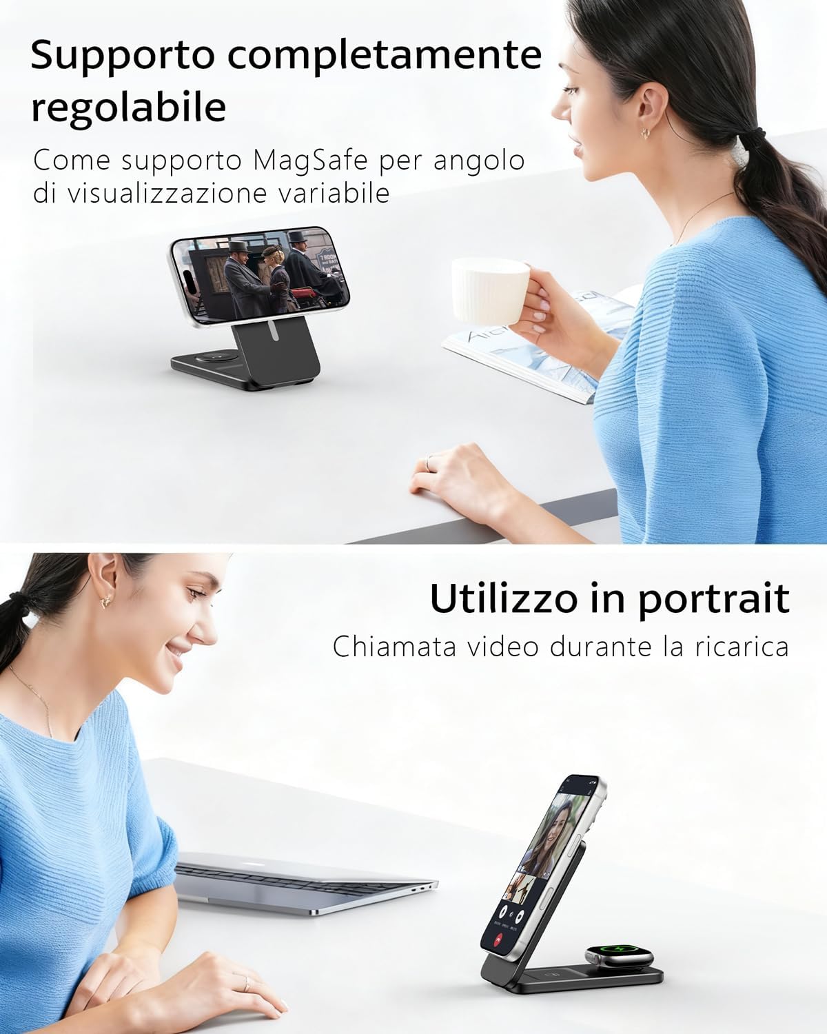 Thumbnail 2 de Caricatore Wireless 3 in 1 MagSafe pieghevole 15W per iPhone, Apple Watch e AirPods