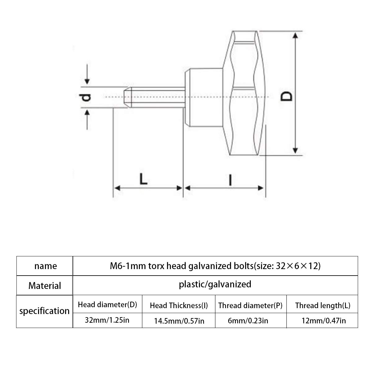 Detalle de Star Hand Knobs, M6-1.0 x 12 mm