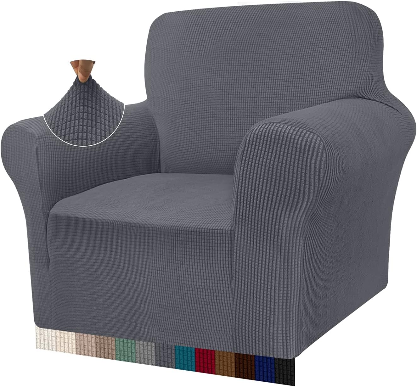Detalle de Granbest High Stretch Armchair Covers (Super Soft) – Jacquard Sofa Slipcover with Arms, Non-Slip Fit, 1 Seater, Gray