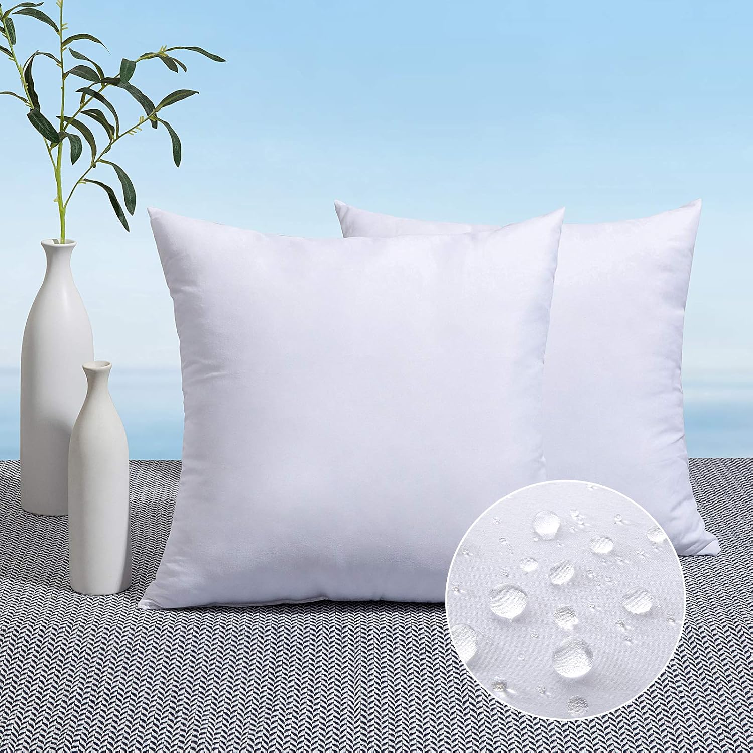 Detalle de MIULEE CAwaterproof_inserts_2P_4545 Outdoor Pillow Inserts, 18x18, 2-Pack