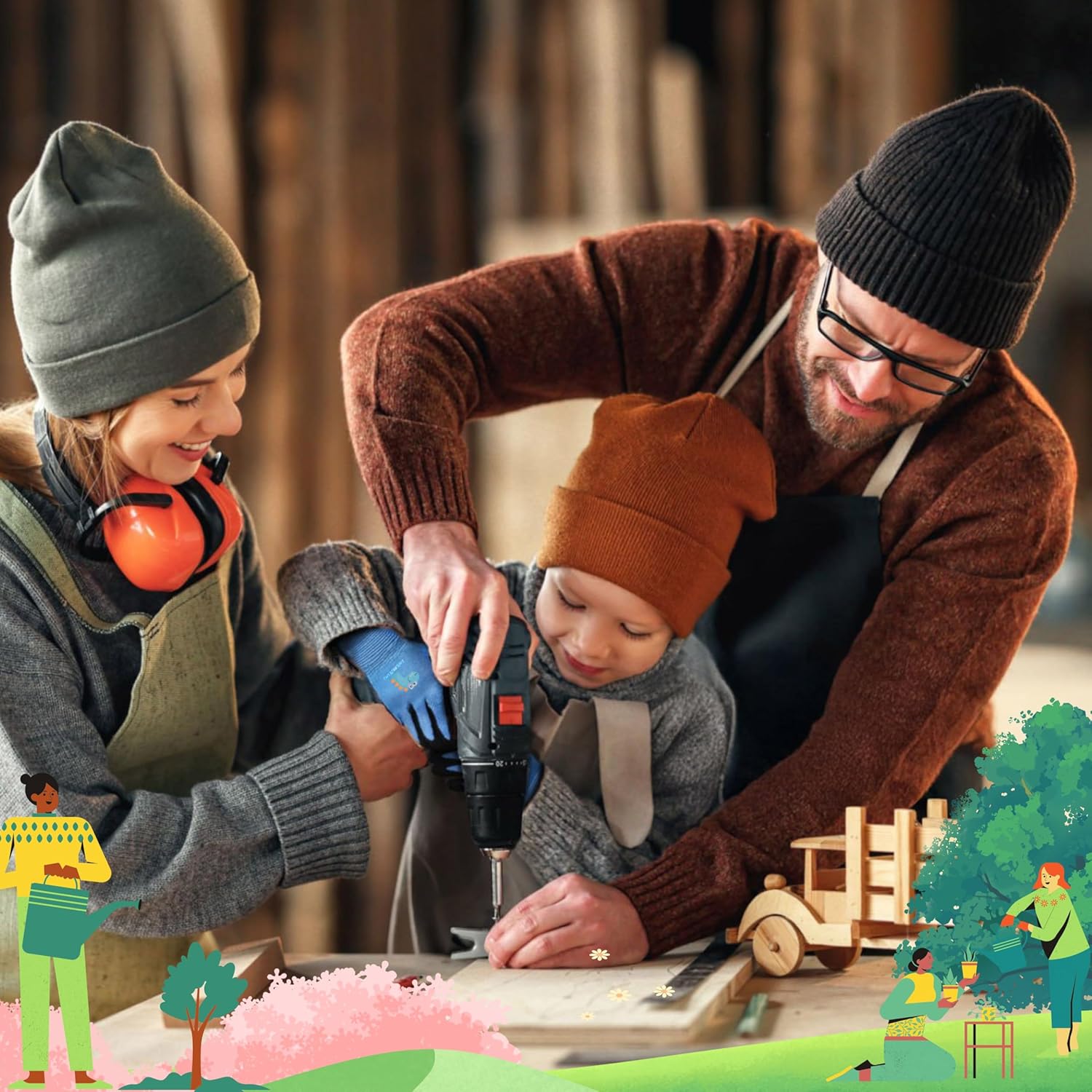 Thumbnail 5 de ZWERKZEUG Kinder Arbeitshandschuhe – 3 Paar (Naturlatex-Beschichtung, dehnbares Gewebe), mehrfarbig mit Dinos