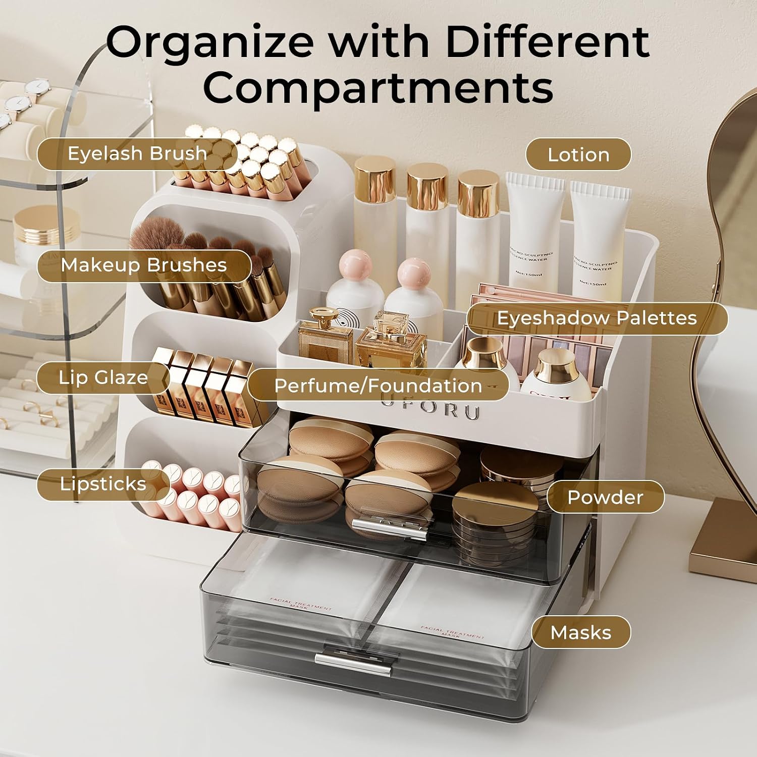 Thumbnail 6 de UFORU Makeup Organizer 2-drawer Vanity Organizer 💄