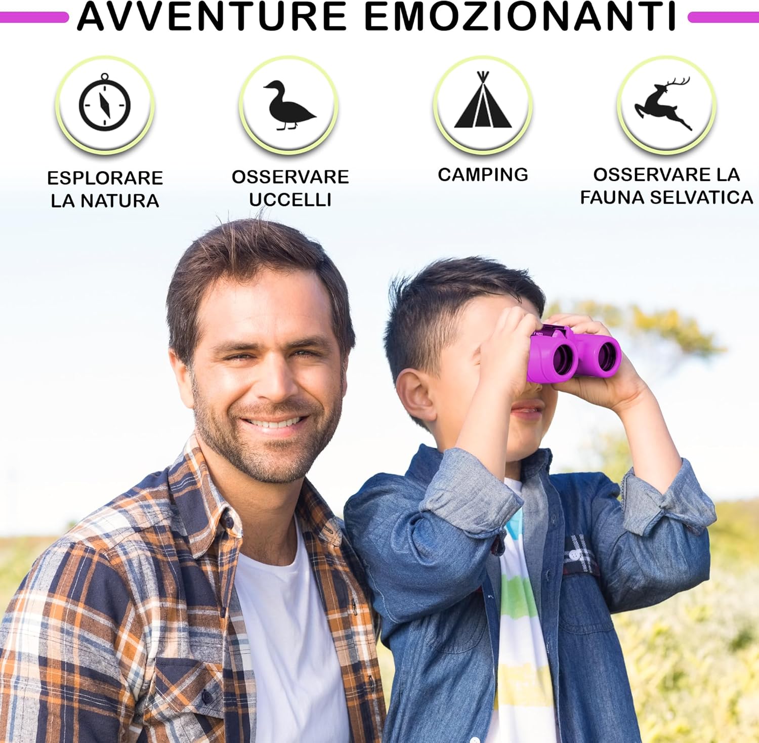 Detalle de Binocolo Bambini 8x21 con Set Esploratore: Avventure per bimbi tra 3 e 12 anni