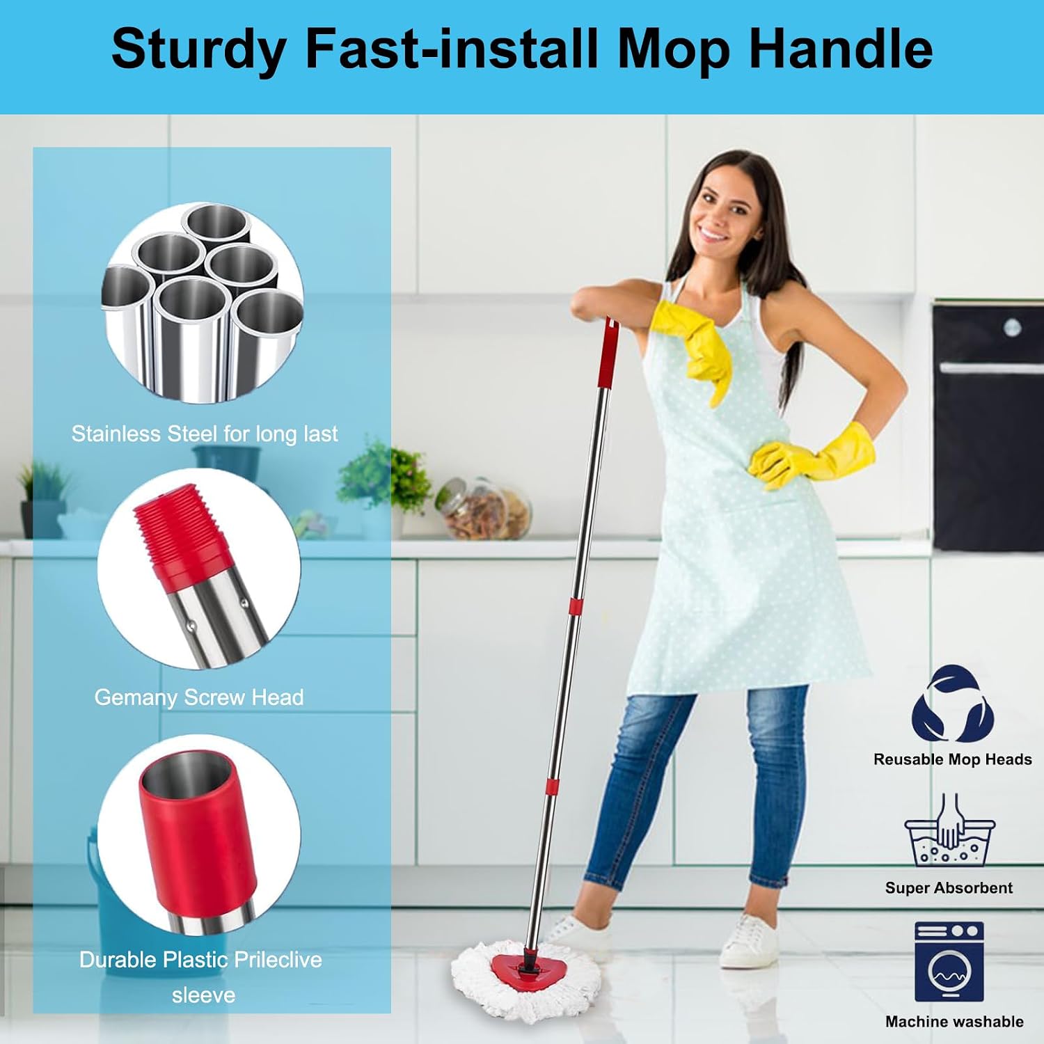 Thumbnail 6 de Vileda-compatible spin mop set with 4-section handle