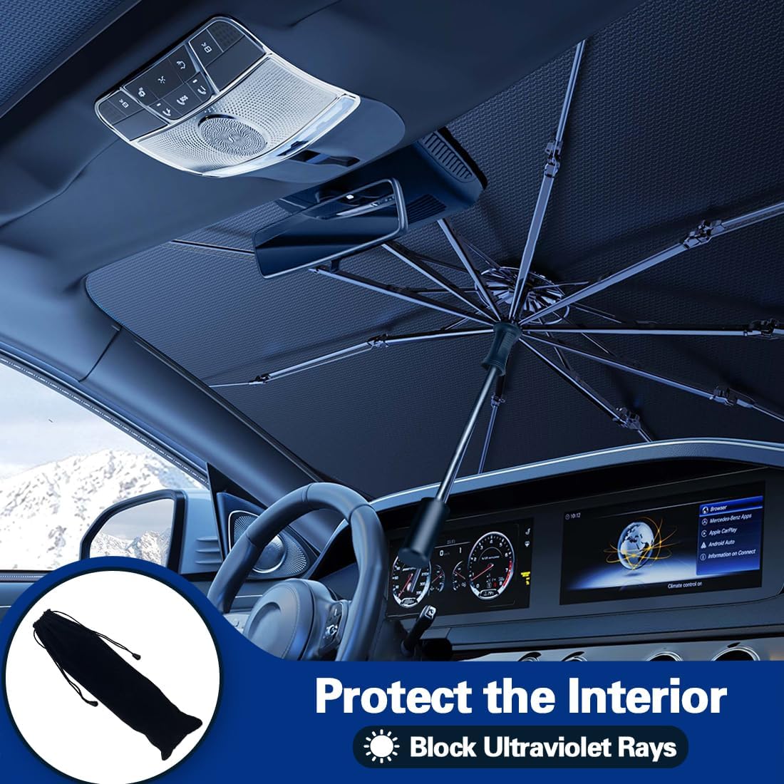 Thumbnail 2 de 2026 Windshield Sun Shade Umbrella — Foldable UV-Blocking Car Windshield Shade (57" x 33")