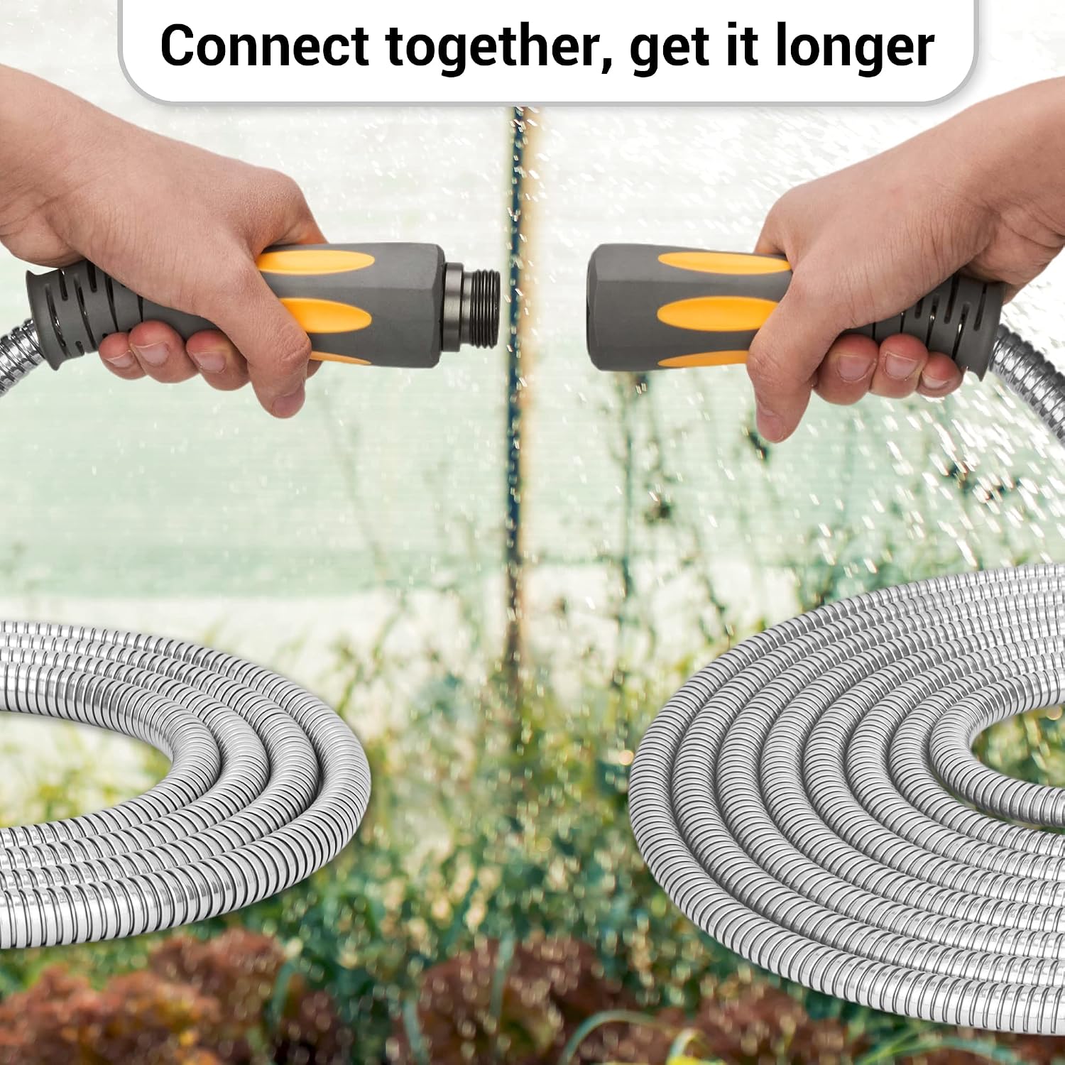Thumbnail 5 de TheFitLife 100 ft Stainless Steel Garden Hose with 8-Pattern Nozzle