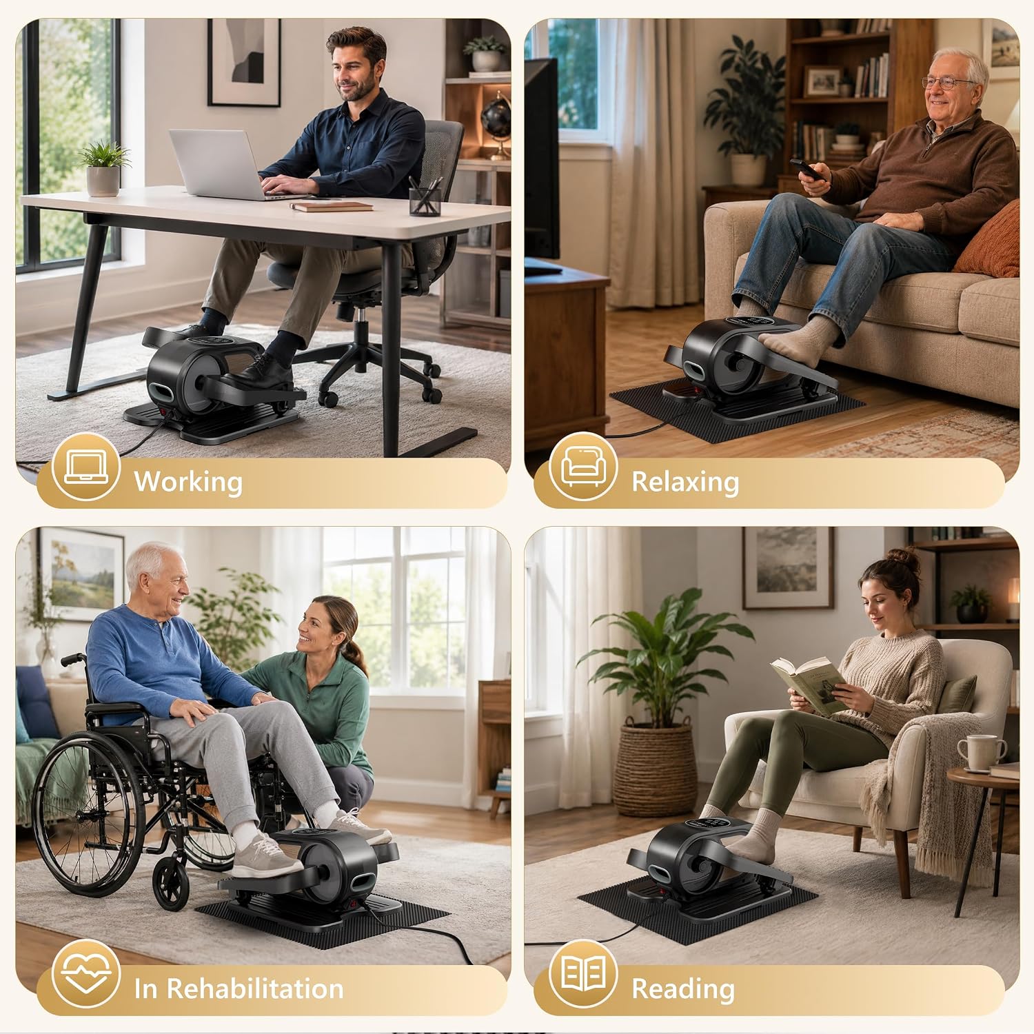 Detalle de Mini Under Desk Elliptical Low Impact Electric Leg Exerciser with RF Remote & LCD (Quiet, Portable, Non-Slip) for Seniors