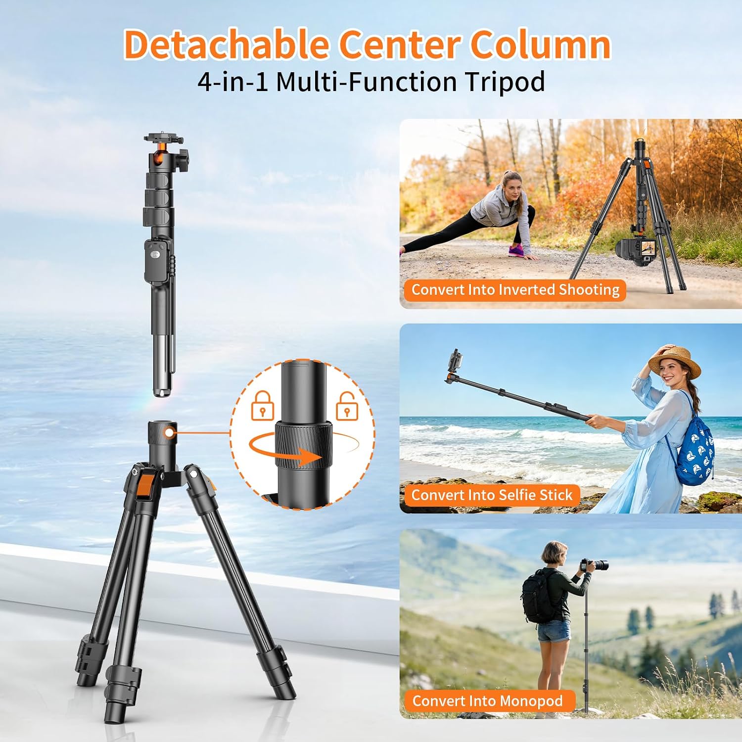 Thumbnail 3 de XXZU 75" Camera Tripod: 3-in-1 Aluminium Stand for Phone, DSLR and More
