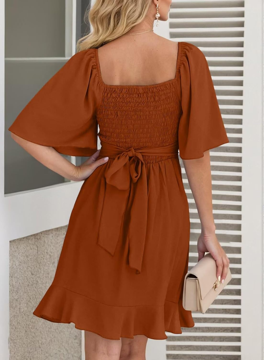 Detalle 2 de Dokotoo Women's Wrap V Neck Short Flared Sleeve Mini Dress Review