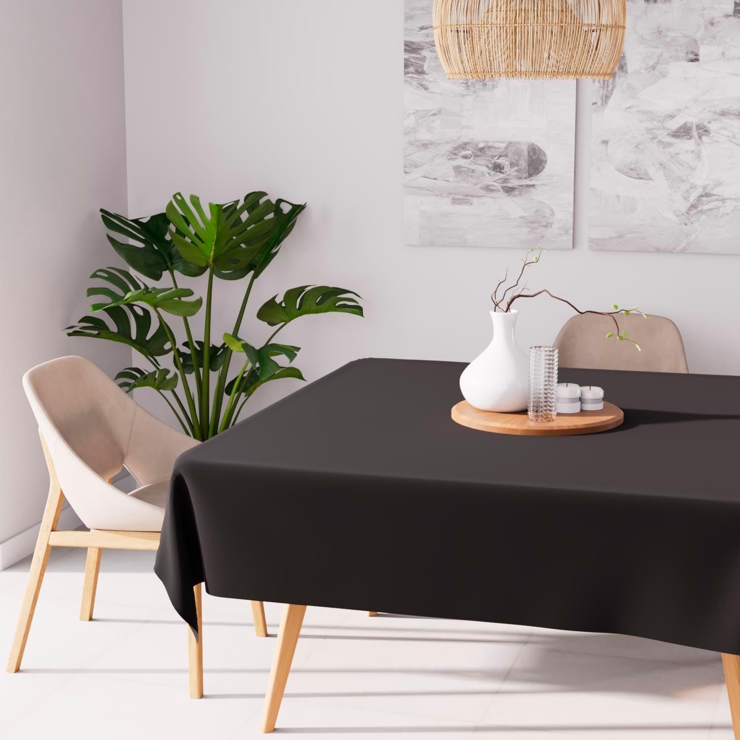 Detalle de Nappe carrée anti-tâches Soleil d'ocre Alix en polyester noir 180x180 cm