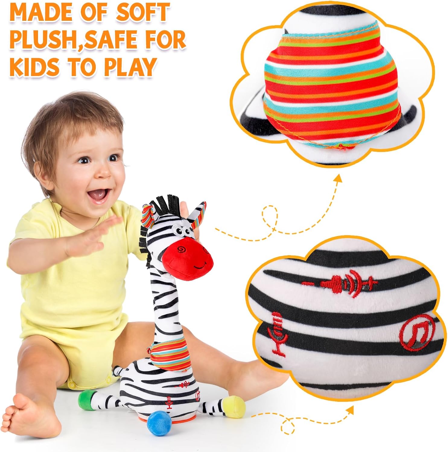 Detalle 2 de Edencomer Singing Dancing Zebra Toy 12.6in