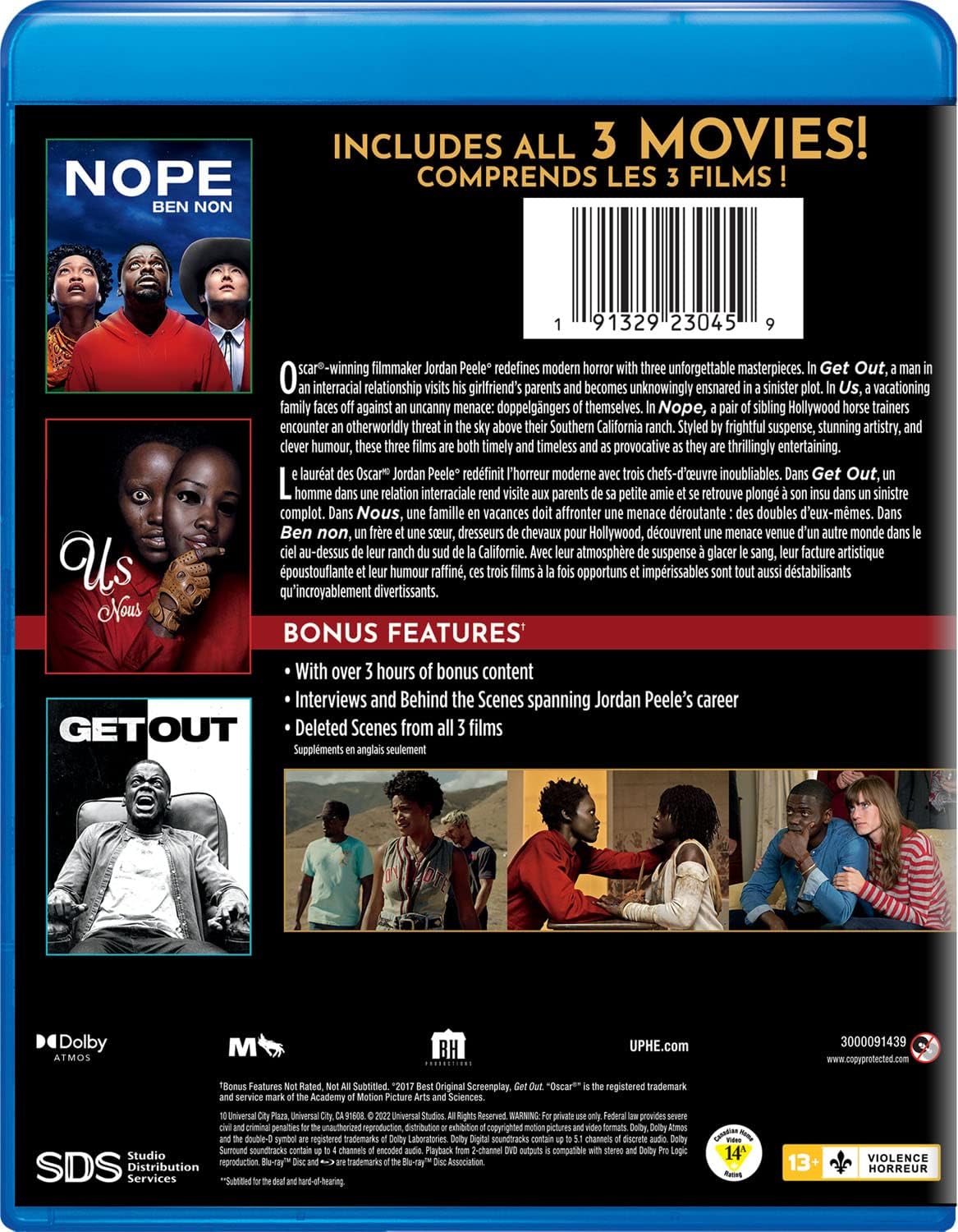 Detalle 1 de Jordan Peele 3-Movie Collection Blu-ray with Three Films and Bonus Features
