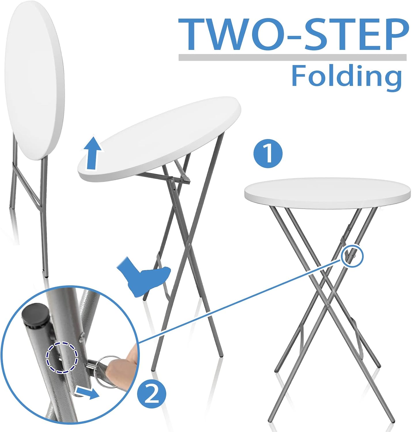 Detalle 2 de GUAGUA 002 32-Inch Folding Cocktail Table, White Round Bar-Height Table