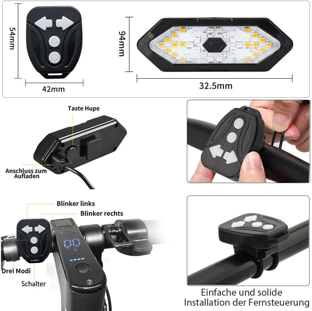 Thumbnail 5 de FXINRUIA e-knipperlicht voor scooter met USB-afstandsbediening, 32 leds en 5 standen