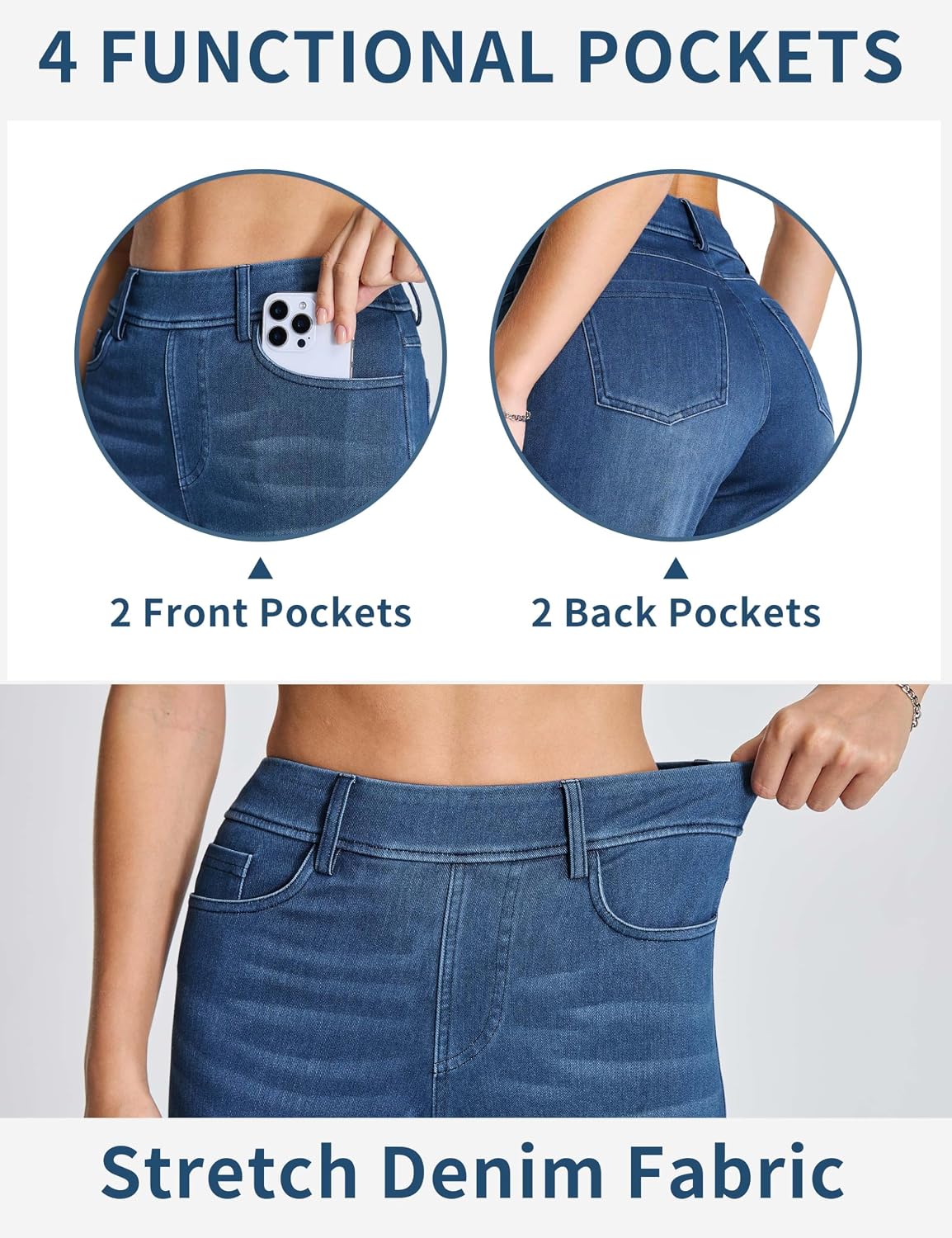 Detalle 2 de THE GYM PEOPLE Women's Straight Leg Pull-On Jeans, Stretch Denim, 4 Pockets