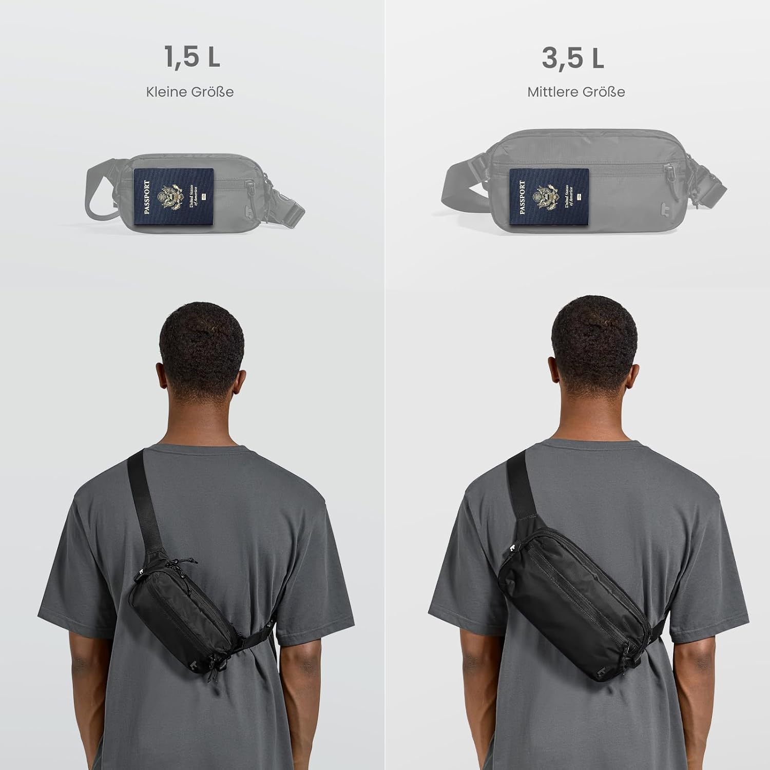 Detalle de tomtoc 1,5-Liter Sling Bag mit RFID-Schutz – leichte Crossbody-Bauchtasche für Alltag, Reise & EDC