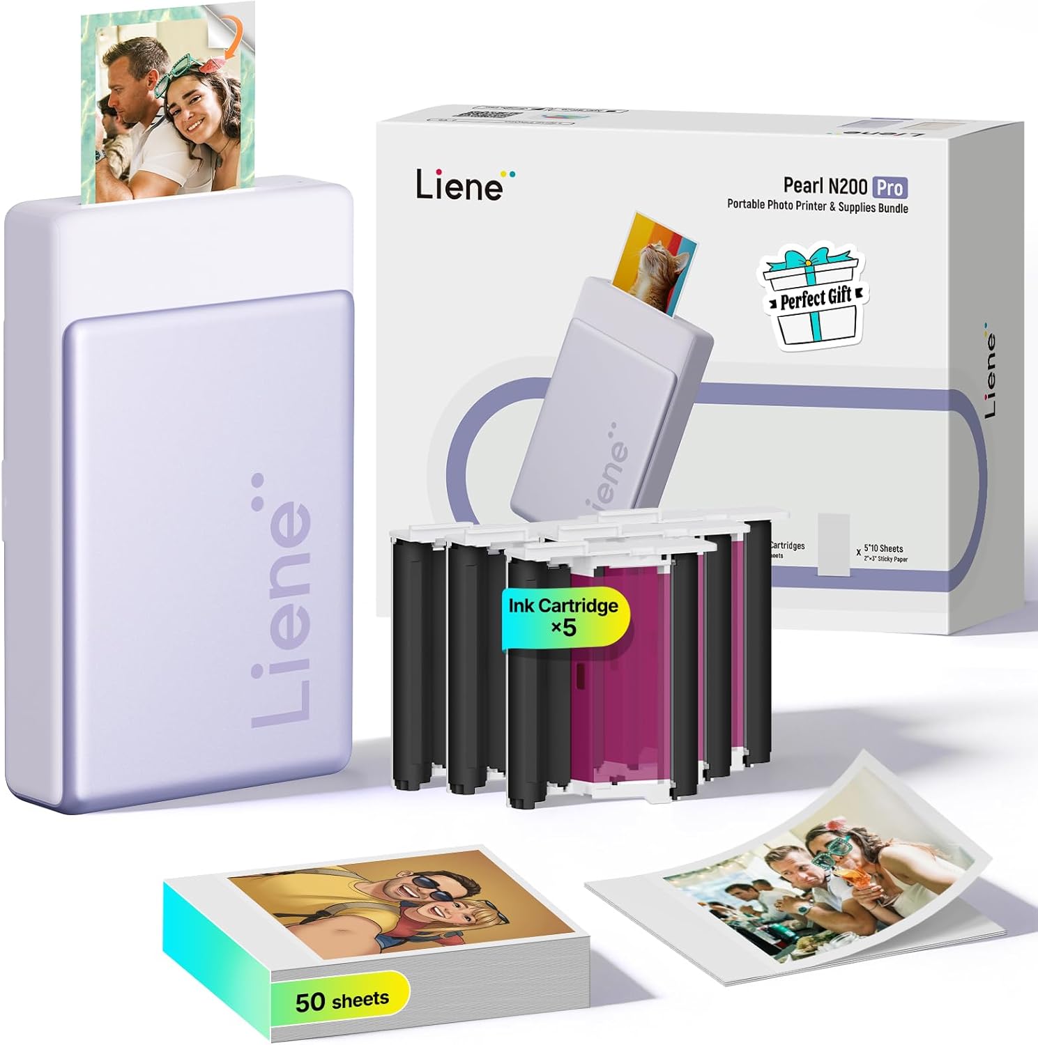 Liene Pearl N200 Pro Kit di Ricarica Originale: 50 Fogli Adesivi e 5 Nastri per Sublimazione 4PASS