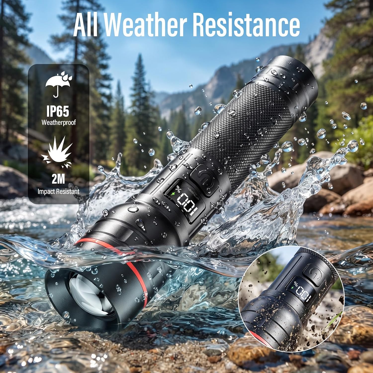 Detalle de RECHOO Rechargeable Flashlights 2 Pack: Super Bright LED Torches with LCD Display