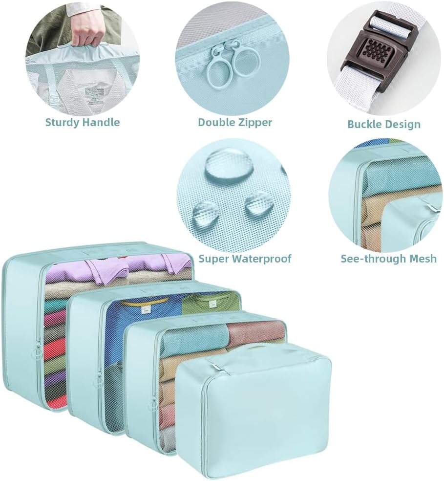 Detalle de Lychico 9-Piece Packing Cubes Set for Suitcase — Waterproof Travel Organisers in Blue