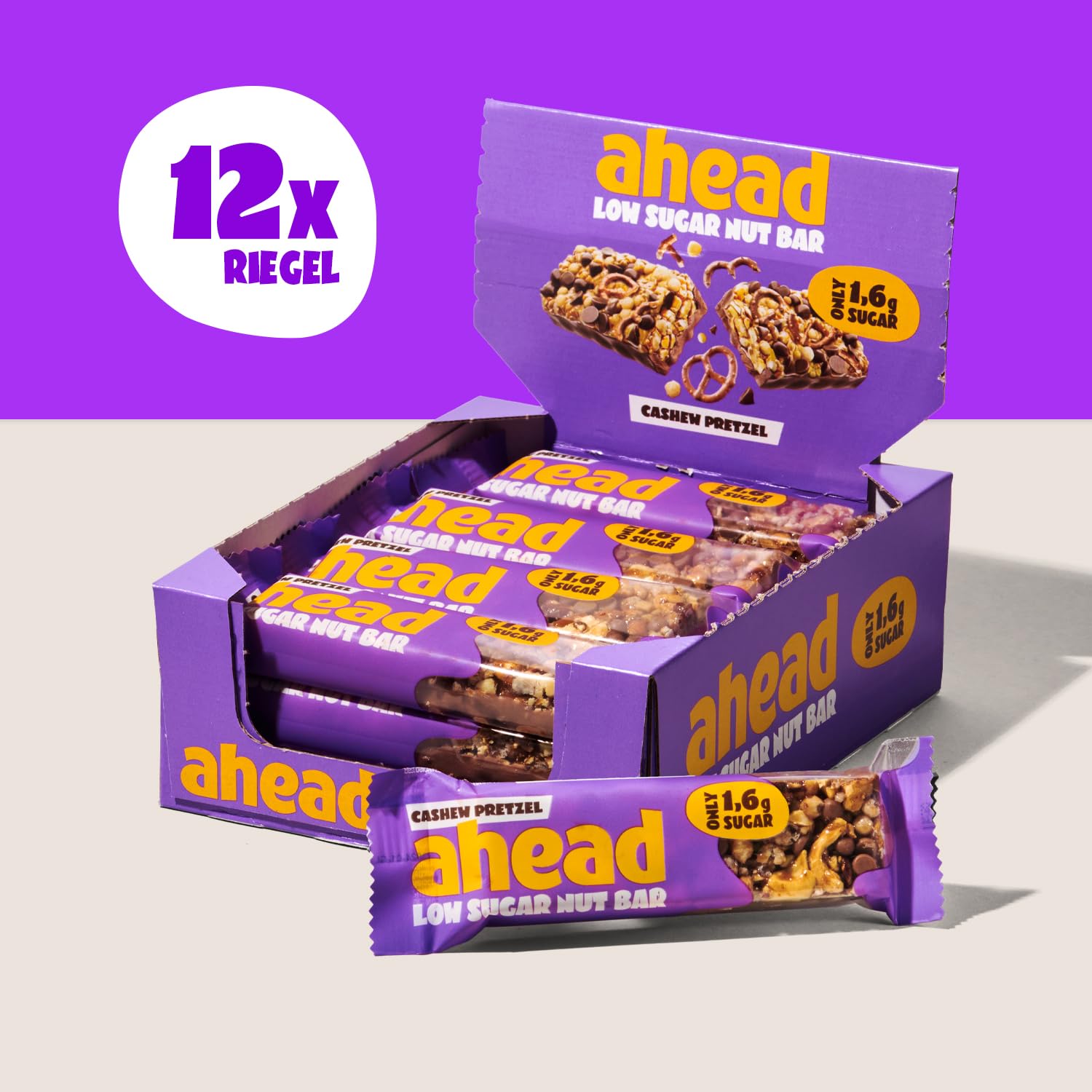 Thumbnail 3 de AHEAD Low Sugar Nut Bar Nussriegel mit Cashewkernen & Milchschokolade – 12 x 35 g