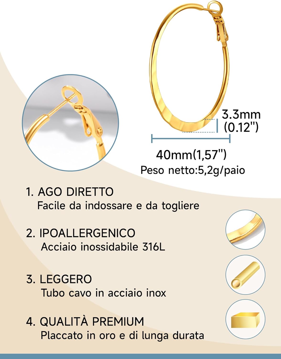 Thumbnail 4 de PROSTEEL Orecchini cerchio acciaio inox 30/40/60 mm