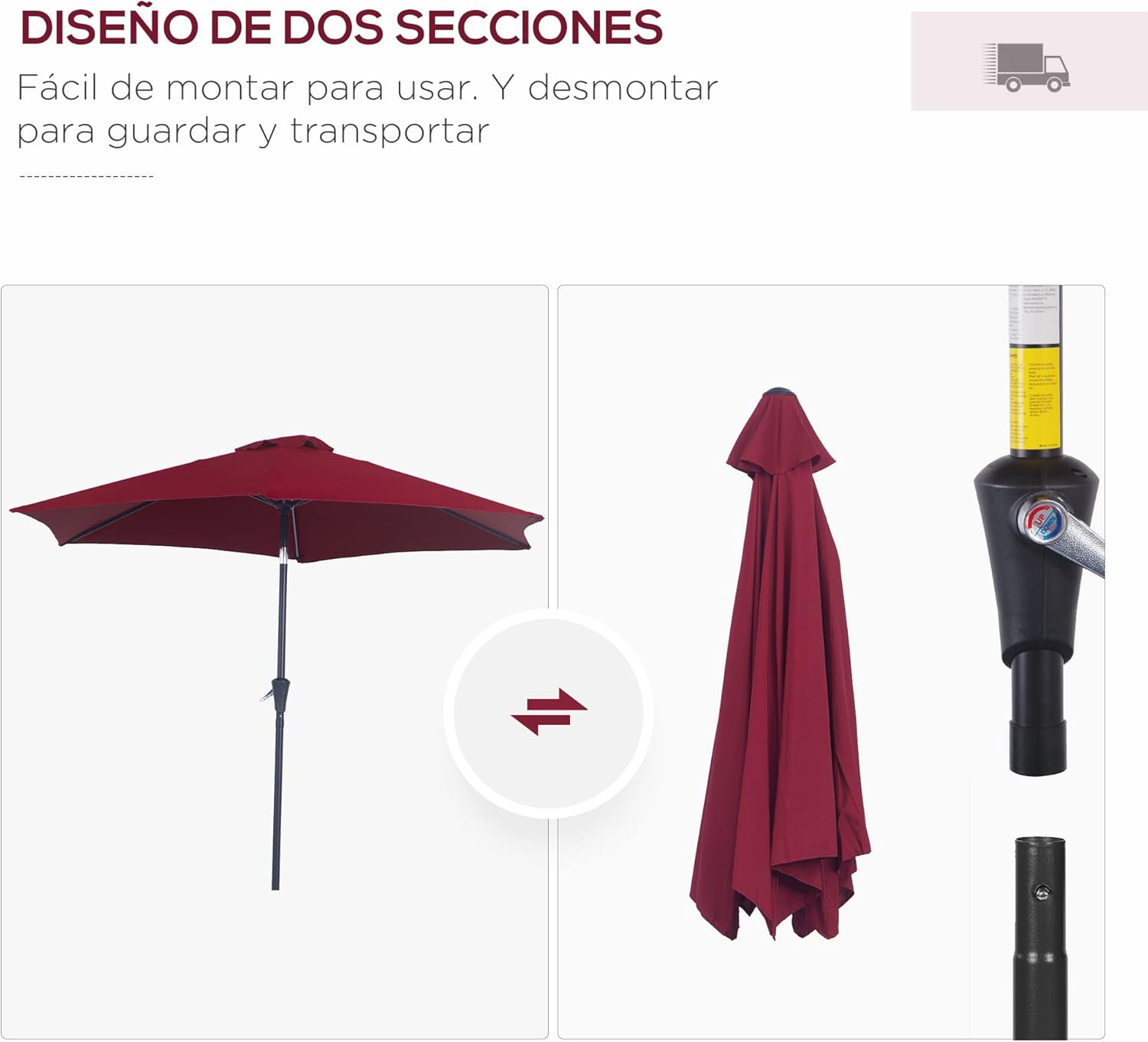 Thumbnail 5 de Outsunny Sombrilla de Jardín Reclinable Ø260cm ☂