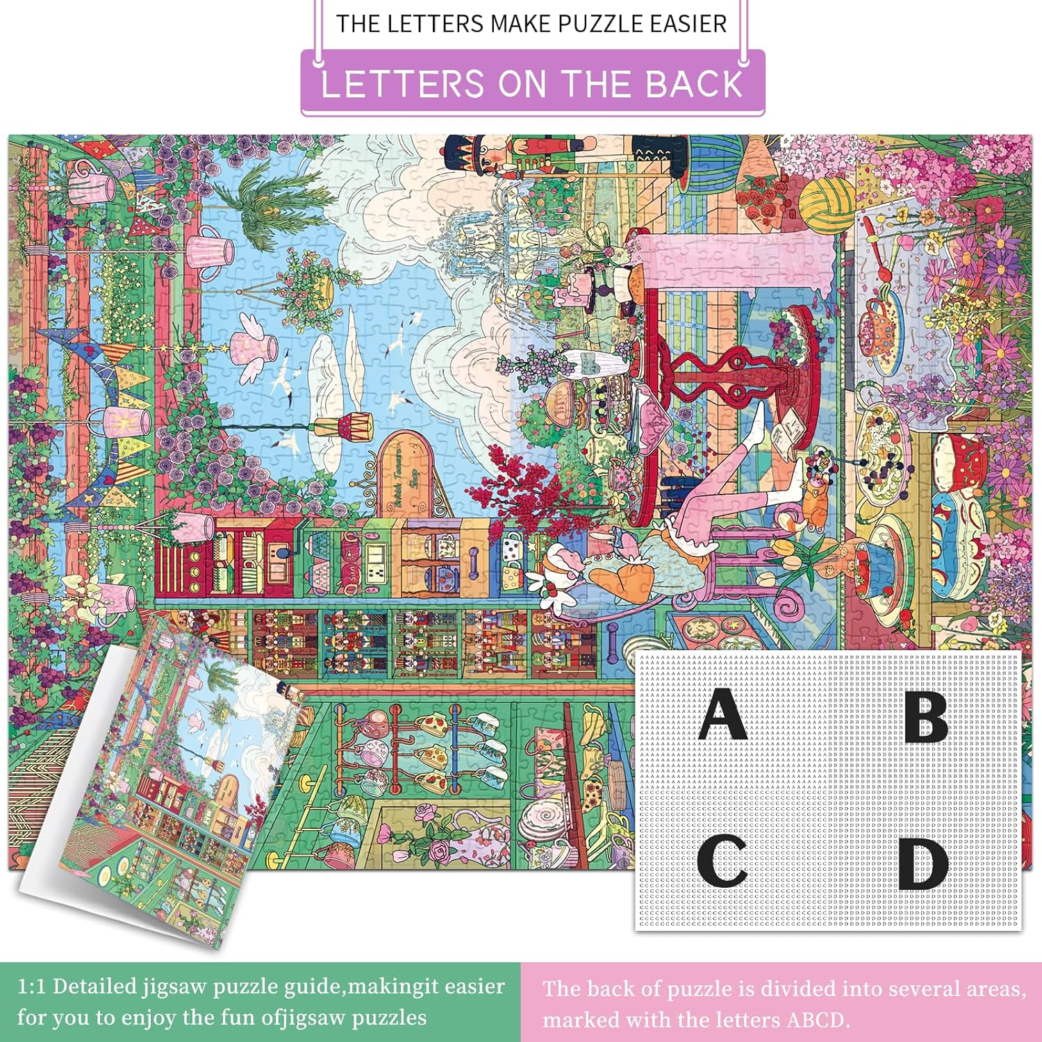 Detalle de HUADADA 1000-Piece Jigsaw Puzzle: Whimsical Garden Tea House