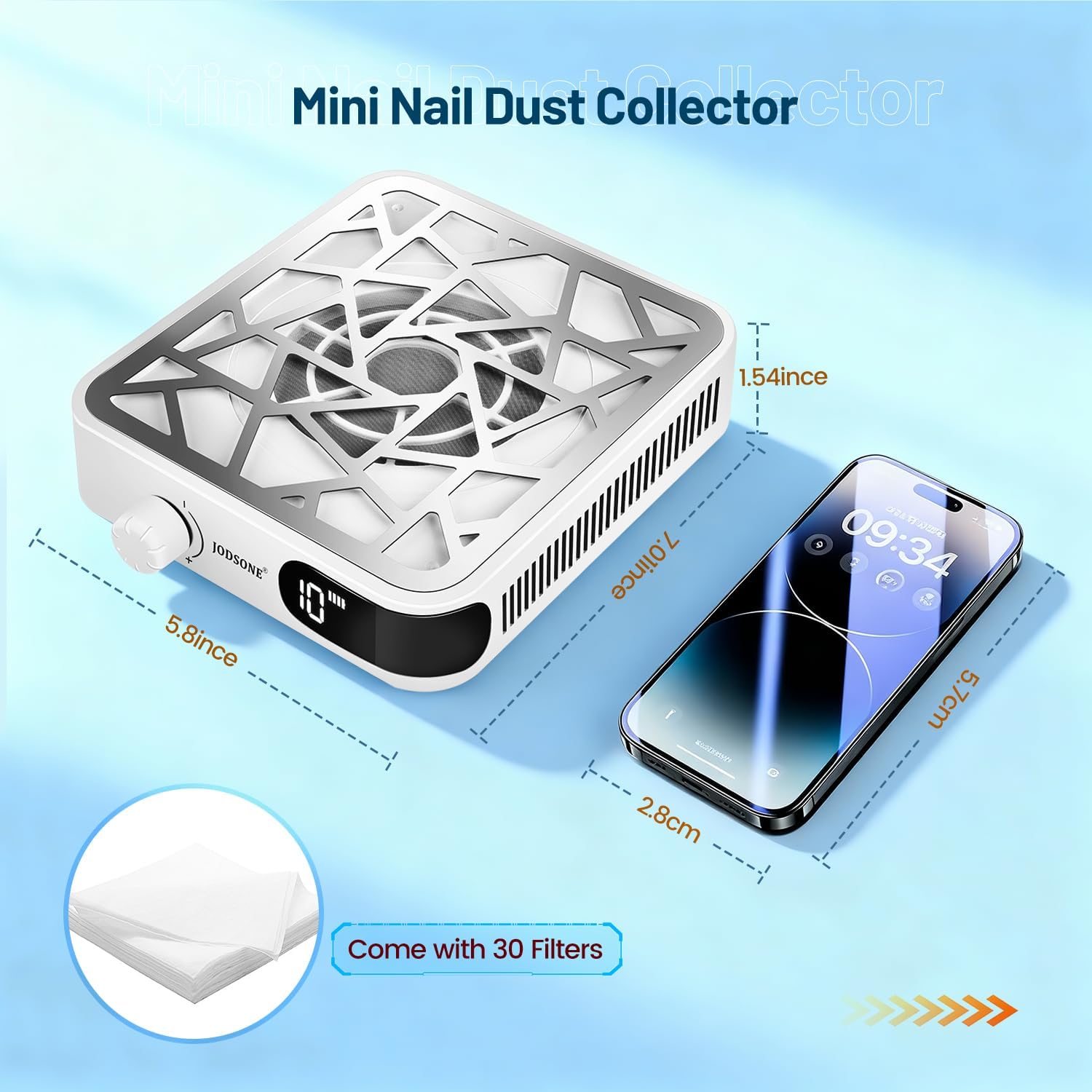 Thumbnail 4 de JODSONE Aspirapolvere mini per polvere da unghie ricaricabile (6000 RPM), 10 velocità e 30 filtri