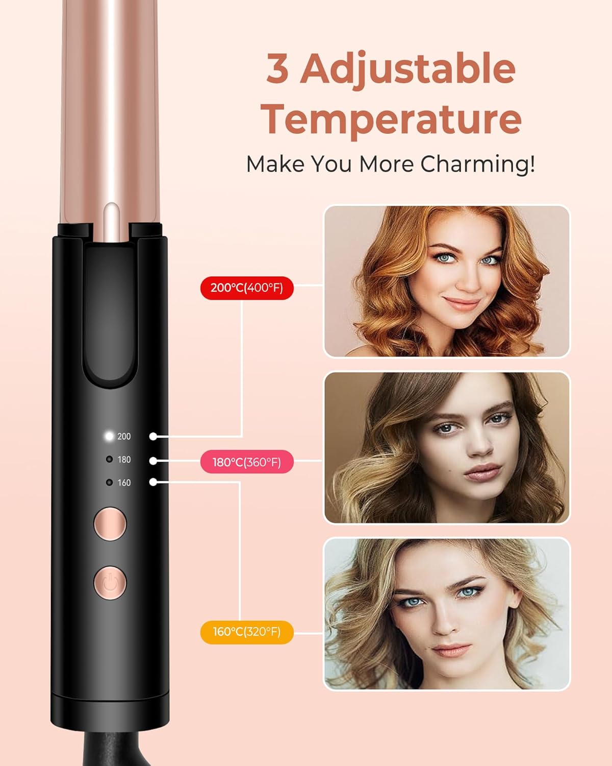 Thumbnail 4 de UKLISS 25mm Mini Curling Tongs (160–200℃) with 3 Heat Levels, Double Voltage Travel Friendly Ceramic Iron – Compact Black