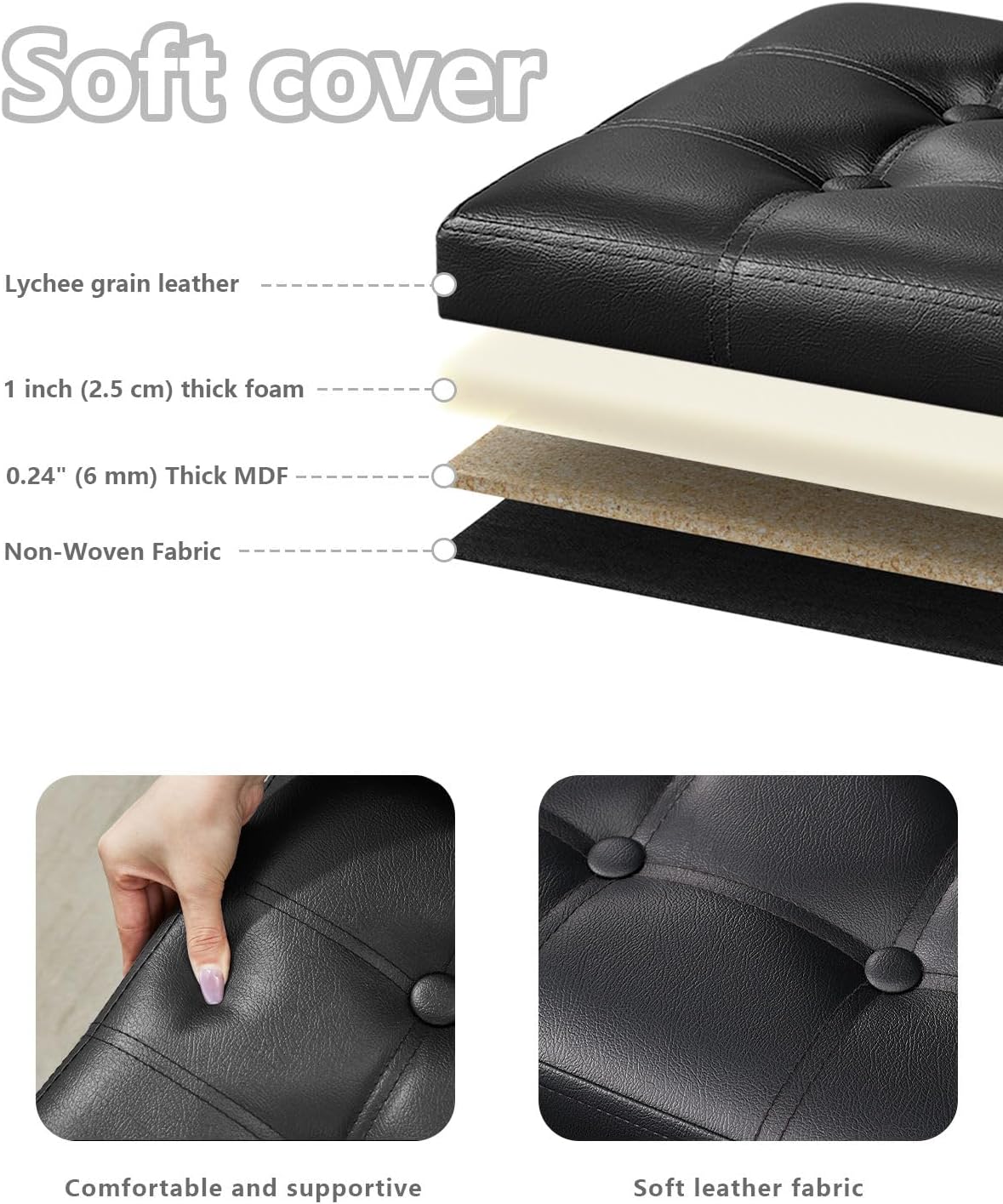 Thumbnail 2 de Bsketa Storage Ottoman 17x13x13in leather storage bench