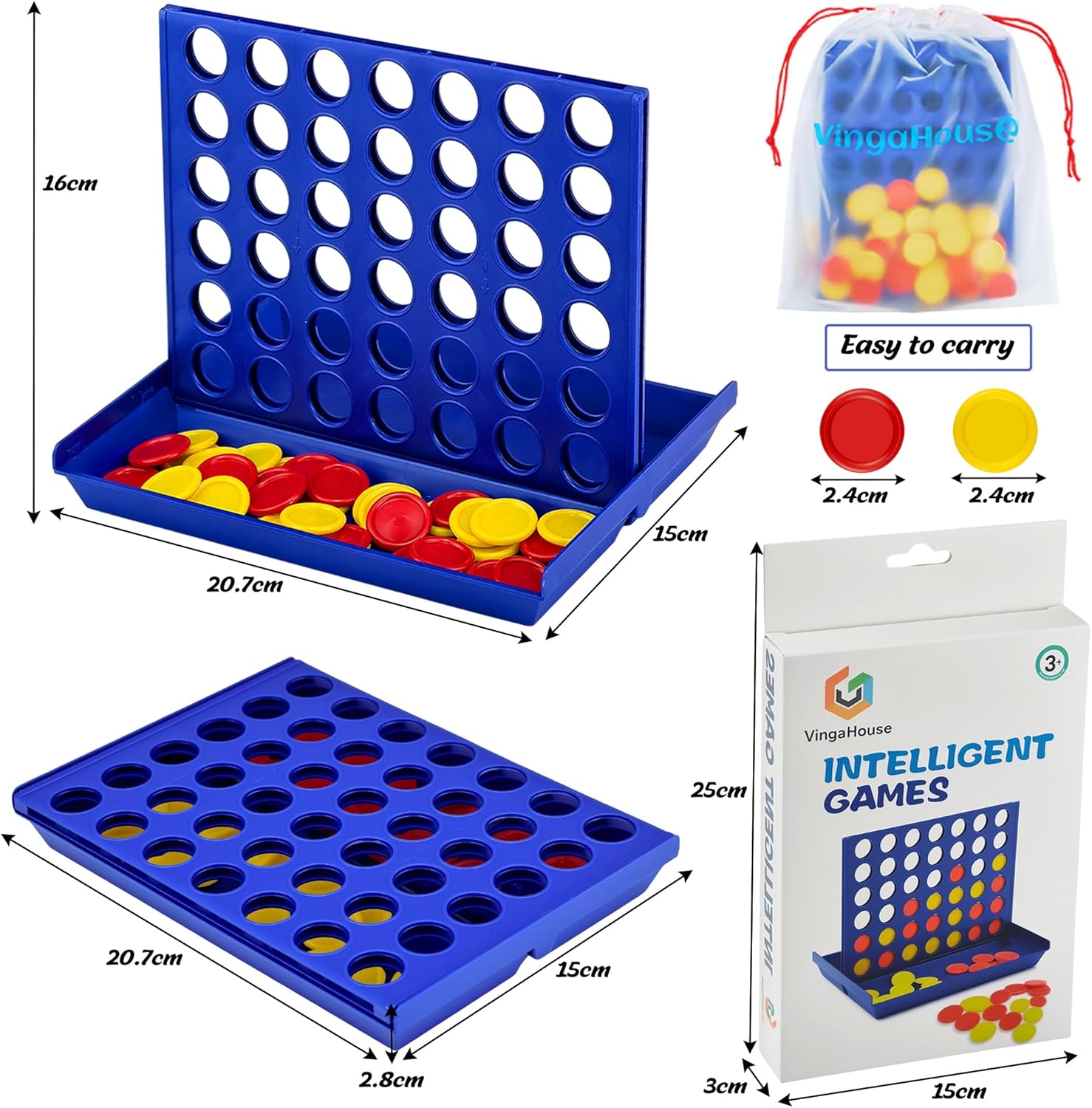 Thumbnail 6 de VingaHouse 4 in Linea Gioco-Quattro – Gioco da Tavolo Educativo Portatile per Bambini (Blu)
