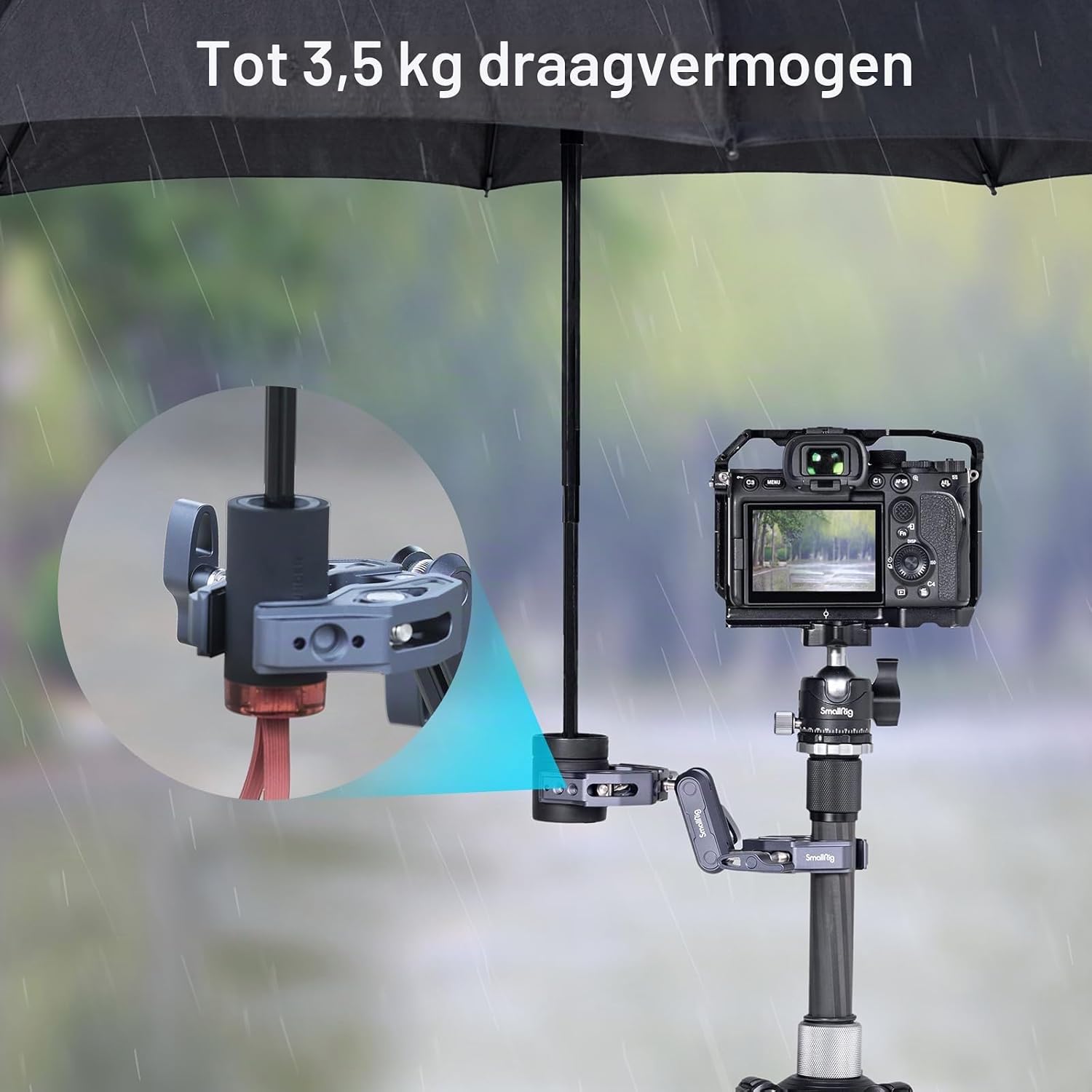 Detalle de SMALLRIG 4103B dubbele superklem met 360°-kogelkoppen en verstelbare klemmen