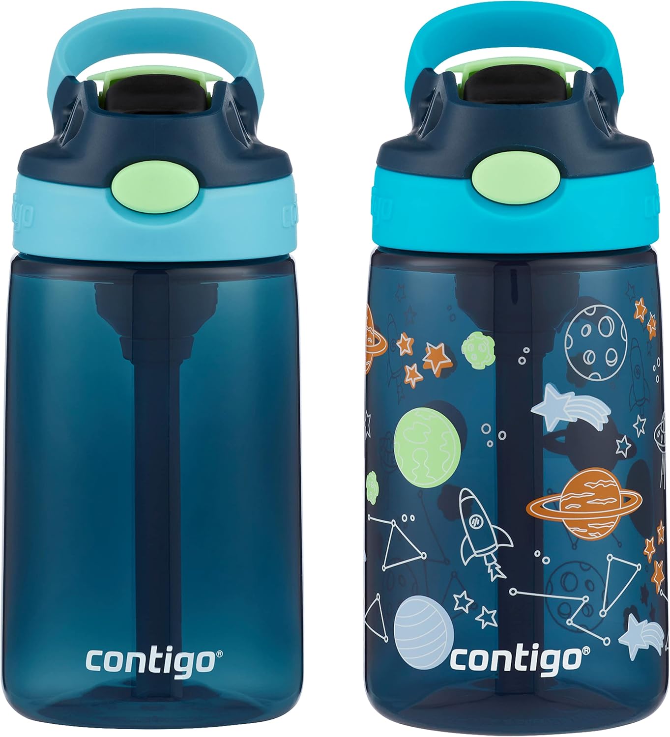 Detalle de Contigo Kids Water Bottle with Redesigned AUTOSPOUT Straw 14oz (2 Pack) – Blueberry & Blue Raspberry with Cosmos