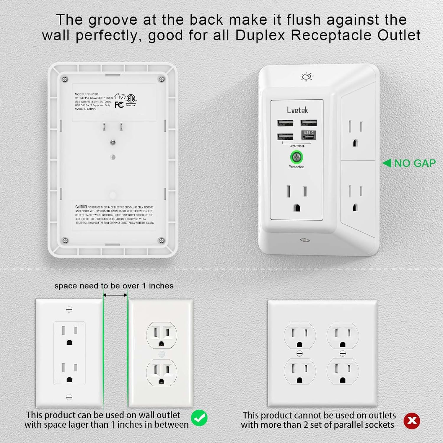 Detalle de Lvetek Power Strip with 5 Outlets