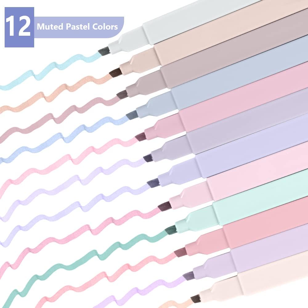 Thumbnail 3 de Vicloon Surligneurs Pastel double pointe (12 pcs) – couleurs douces pour l’école et le bureau